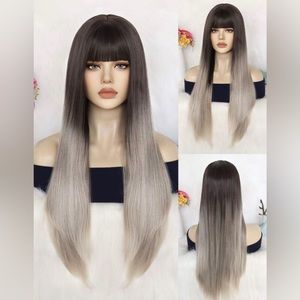 Straight Ombre Honey Blonde with Dark Root 24 inch Long  Synthetic wig
